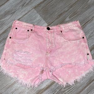 One Teaspoon Pink Mid Waist Le Wolves Shorts